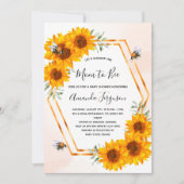 赤ちゃんシャワービーひまわり花ホワイトローズ金ゴールド 招待状 (正面)