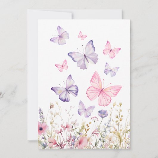 赤ちゃんシャワーピンクと紫蝶 招待状 (裏面)