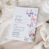 赤ちゃんシャワーピンクと紫蝶 招待状