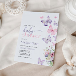 赤ちゃんシャワーピンクと紫蝶 招待状
