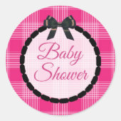 赤ちゃんシャワーピンクと黒のプライドとボウステッカー ラウンドシール (正面)
