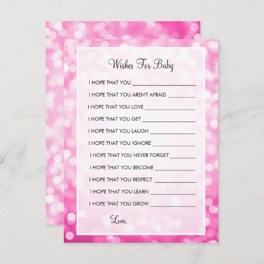 赤ちゃんシャワーピンクのグリッター アドバイスカード (正面/裏面)