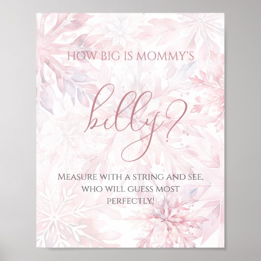 赤ちゃんシャワーピンクのスノーフレークお母さんの腹の大きさ ポスター (正面)