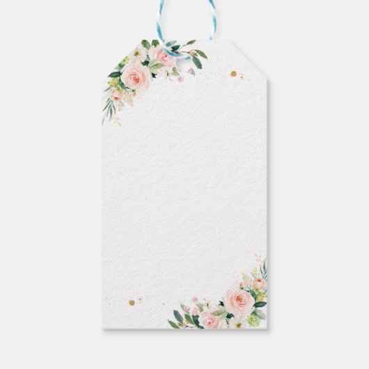 赤ちゃんシャワーピンクのバラでゾウをドライブ ギフトタグ (裏面)