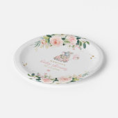 赤ちゃんシャワーピンクのバラでゾウをドライブ ペーパープレート (アングル)