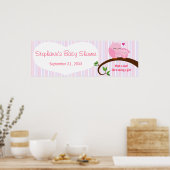 赤ちゃんシャワーピンクのフクロウの旗の蹄 ポスター (キッチン)