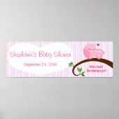 赤ちゃんシャワーピンクのフクロウの旗の蹄 ポスター (正面)