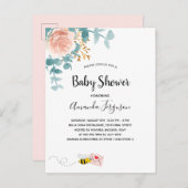 赤ちゃんシャワーピンクのフローラ緑のママbee ポストカード (正面/裏面)