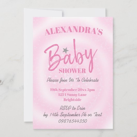 赤ちゃんシャワーピンクの女の子かわいいスター生まれは 招待状 (裏面)