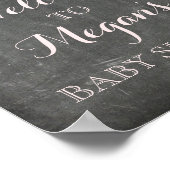 赤ちゃんシャワーピンクの水色の花チョークボード ポスター (角)