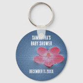 赤ちゃんシャワーピンクの花ブルーの水の形見 キーホルダー (正面)