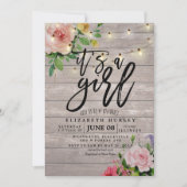 赤ちゃんシャワーピンクの花素朴木弦ライト 招待状 (正面)