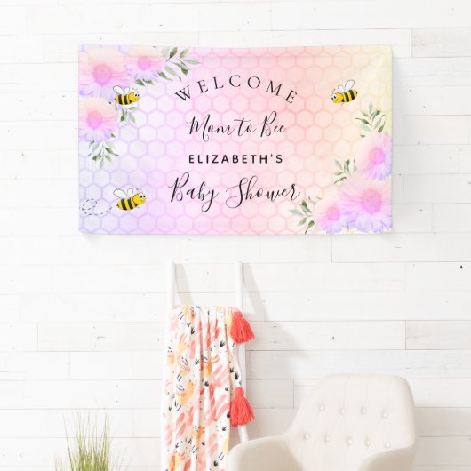 赤ちゃんシャワーピンクの虹の緑のママbee 横断幕 (インサイチュ)