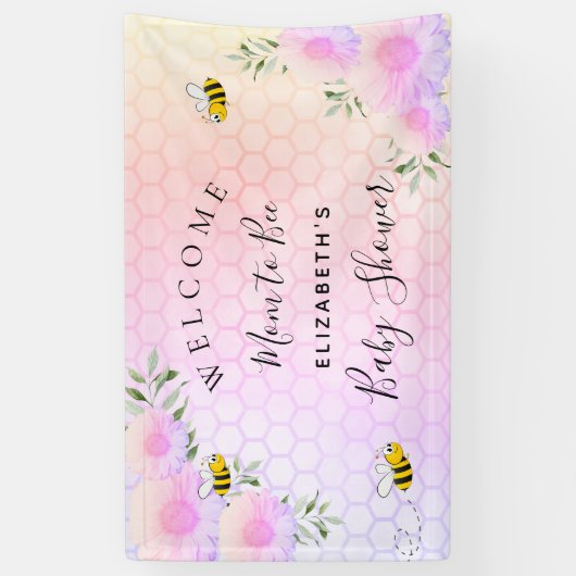 赤ちゃんシャワーピンクの虹の緑のママbee 横断幕 (縦)