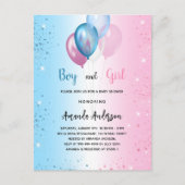 赤ちゃんシャワーピンクの青い女の子の男の子の双子 インビテーションポストカード (正面)
