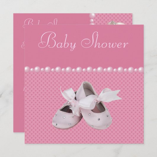 赤ちゃんシャワーピンクの靴、服&宝石おしゃぶり 招待状 (正面/裏面)