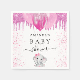 赤ちゃんシャワーピンクグリッター象ガールバルーン スタンダードカクテルナプキン