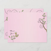 赤ちゃんシャワーピンクサンキューカード、"金ゴールド鳥" サンキューカード (正面/裏面)