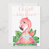 赤ちゃんシャワーピンクフラミンゴジャングルウォーターカラー 招待状 (裏面)