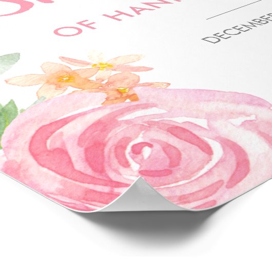 赤ちゃんシャワーピンクフローラウェルカムサイン ポスター (角)