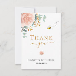 赤ちゃんシャワーピンクフローラユーカリ サンキューカード