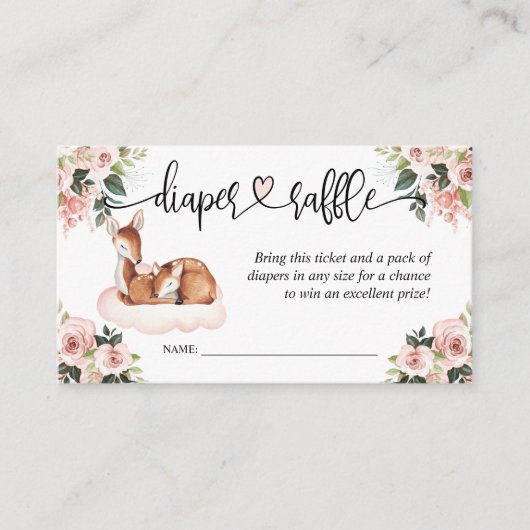 赤ちゃんシャワーピンクフローラ水彩ディアー エンクロージャーカード (正面)