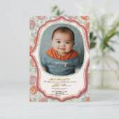 赤ちゃんシャワーピンクフローラ要素かわいいベビー写真 招待状 (スタンド正面)