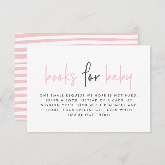 赤ちゃんシャワーピンクモダンのベビー本 エンクロージャーカード (正面/裏面)