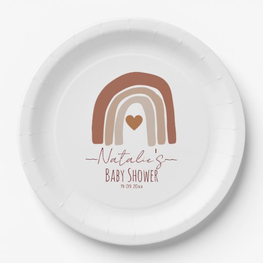 赤ちゃんシャワーピンクモダンの可愛らしい虹 ペーパープレート (正面)