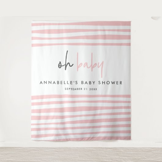 赤ちゃんシャワーピンクモダンユニークタイポグラフィパーティー タペストリー (正面)