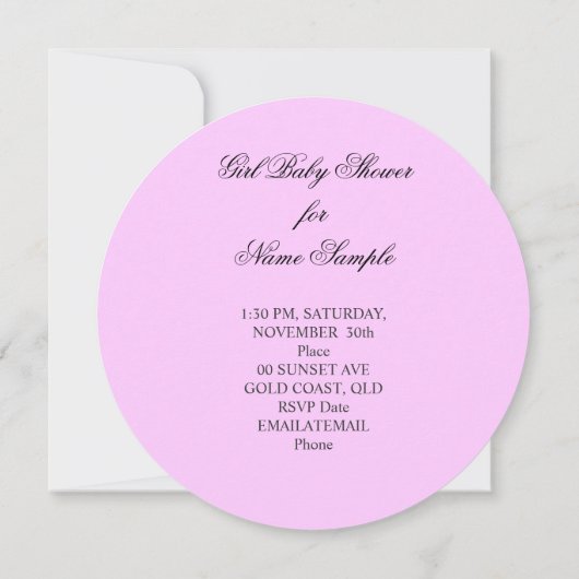 赤ちゃんシャワーピンク少女かわいい女の子 招待状 (裏面)