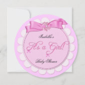 赤ちゃんシャワーピンク少女かわいい女の子 招待状 (正面)