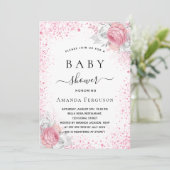 赤ちゃんシャワーピンク白グリッター女の子フローラ 招待状