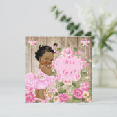 赤ちゃんシャワーピンク素朴フローラウッドガールエスニック 招待状 (スタンド正面)
