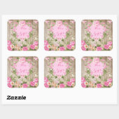赤ちゃんシャワーピンク素朴フローラウッドガール スクエアシール (シート)