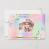 赤ちゃんシャワーピンク紫のフォトレインボーフローラ サンキューカード (裏面)