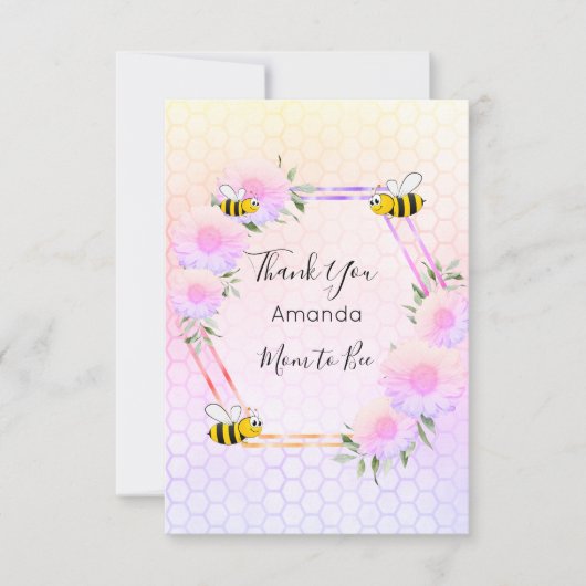 赤ちゃんシャワーピンク紫パステル花模様 サンキューカード (正面)