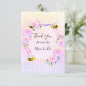 赤ちゃんシャワーピンク紫パステル花模様 サンキューカード (スタンド正面)