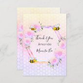 赤ちゃんシャワーピンク紫パステル花模様 サンキューカード (正面/裏面)