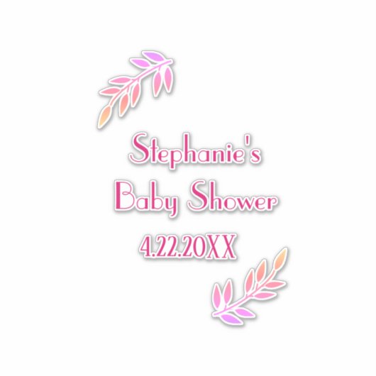 赤ちゃんシャワーピンク葉柄かわいい女ガーリーの子 シール (正面)