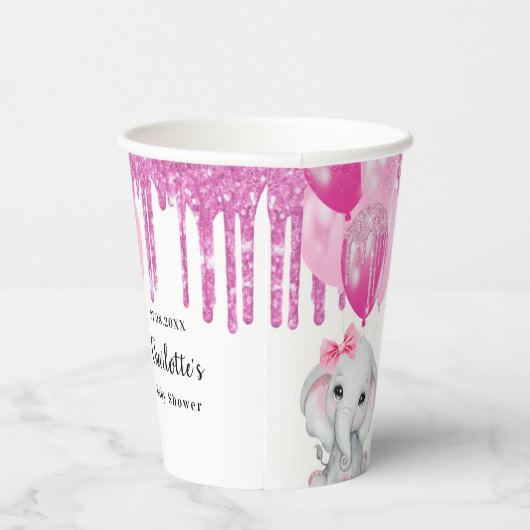 赤ちゃんシャワーピンク象の女の子バルーン 紙コップ (右)
