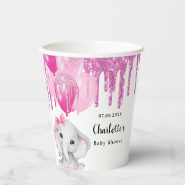 赤ちゃんシャワーピンク象の女の子バルーン 紙コップ