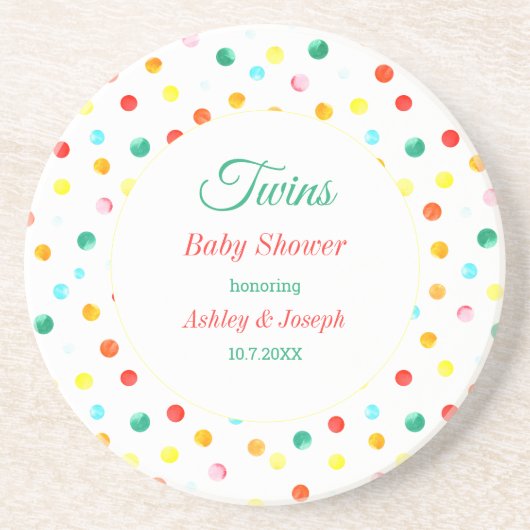 赤ちゃんシャワーピンク赤ドットパターン コースター (正面)