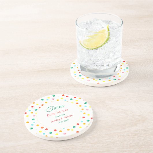 赤ちゃんシャワーピンク赤ドットパターン コースター (側面)