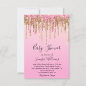 赤ちゃんシャワーピンク金ゴールド滴下グリッター招待 招待状 (正面)