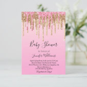 赤ちゃんシャワーピンク金ゴールド滴下グリッター招待 招待状 (スタンド正面)