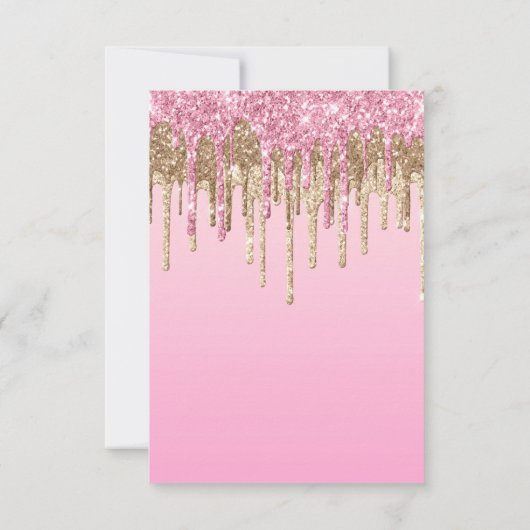 赤ちゃんシャワーピンク金ゴールド滴下グリッター招待 招待状 (裏面)