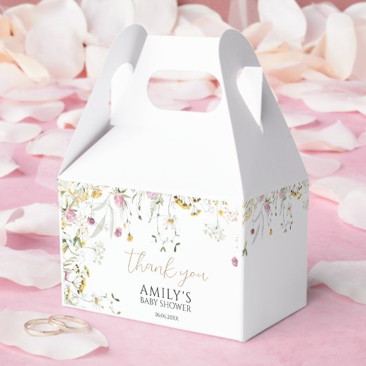赤ちゃんシャワーピンク&イエローワイルドフラワー フェイバーボックス (ウェディング)