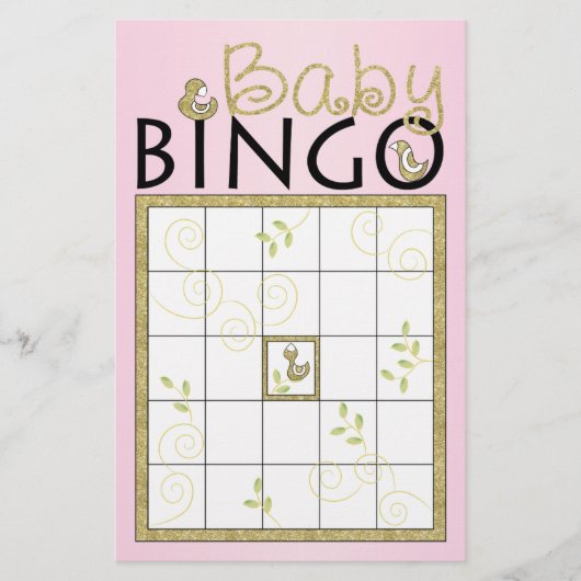赤ちゃんシャワーピンクBINGO "金ゴールド鳥" チラシ (正面)