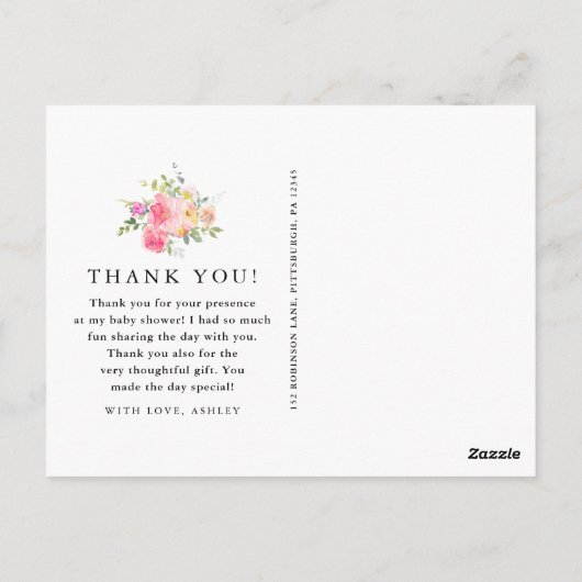 赤ちゃんシャワーフローラありがとう写真 ポストカード (裏面)